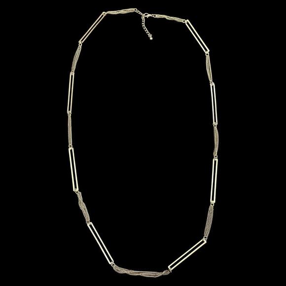 Paperclip Link Chain Brassy Gold Tone Necklace 36" Elegant Modern Long - Picture 1 of 6